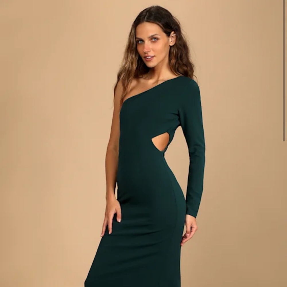 Lulu's Green Asymmetrical Long Sleeve Gown for Weddings